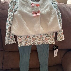 Nicole Miller White Faux Fur Vest with Floral Accents